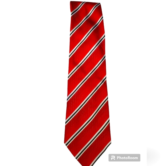 Fabio Fazio 100% Silk Luxury Red Stripe Tie - Picture 1 of 3